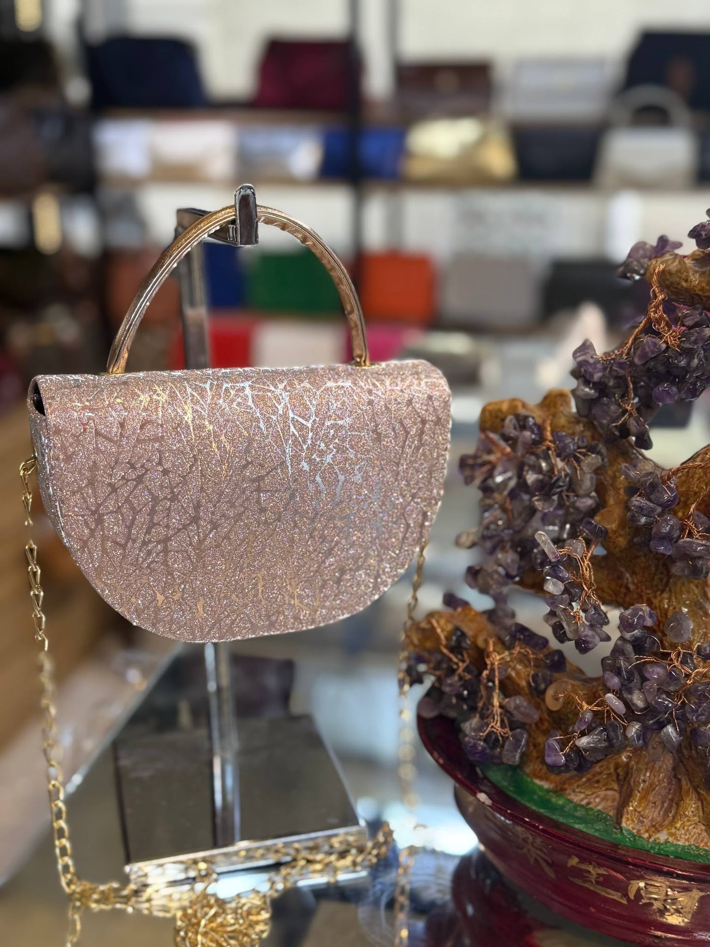 Simli Işıltılı Halka Saplı Gece Portföy Çantası (Clutch)