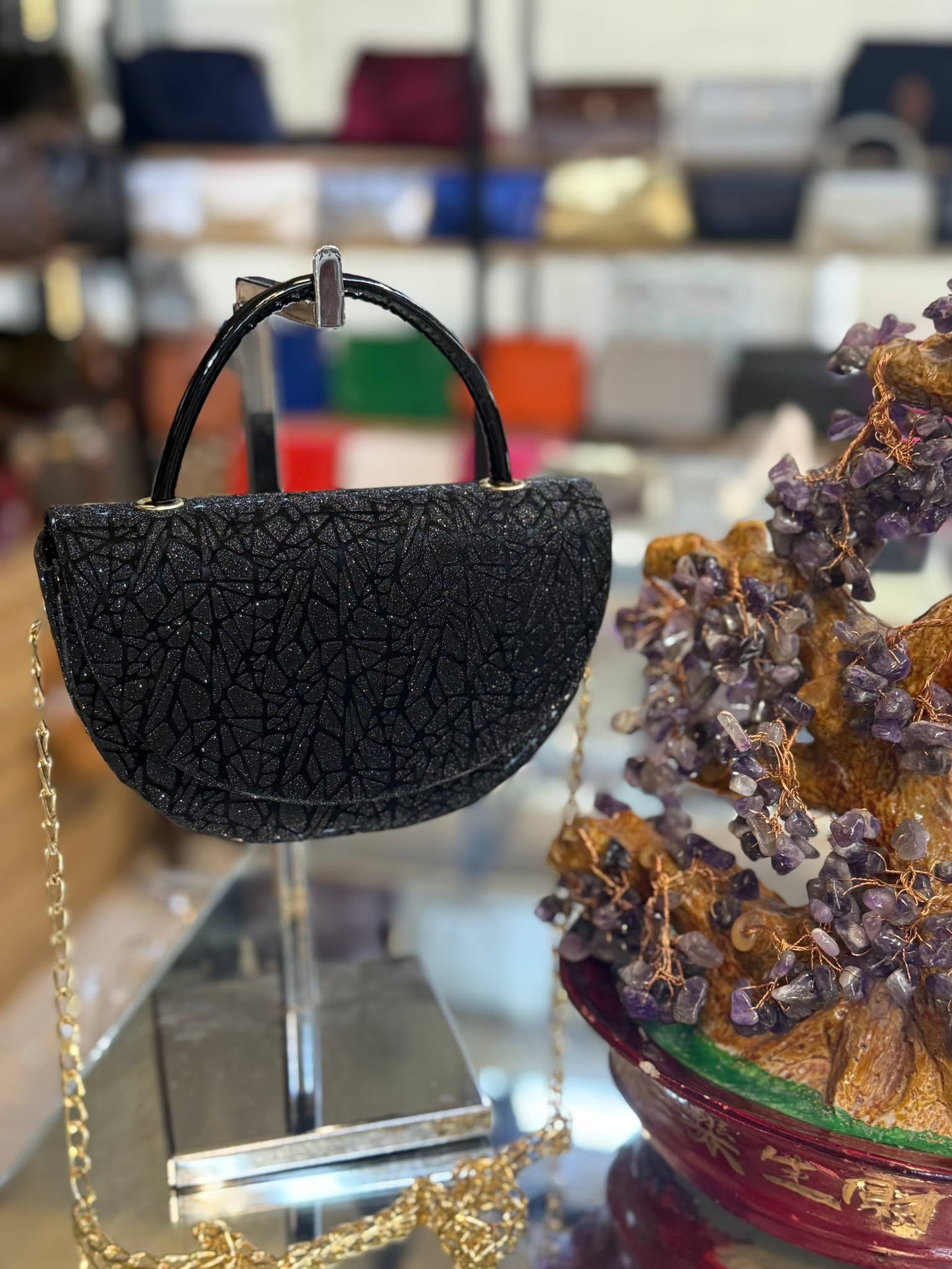 Simli Işıltılı Halka Saplı Gece Portföy Çantası (Clutch)